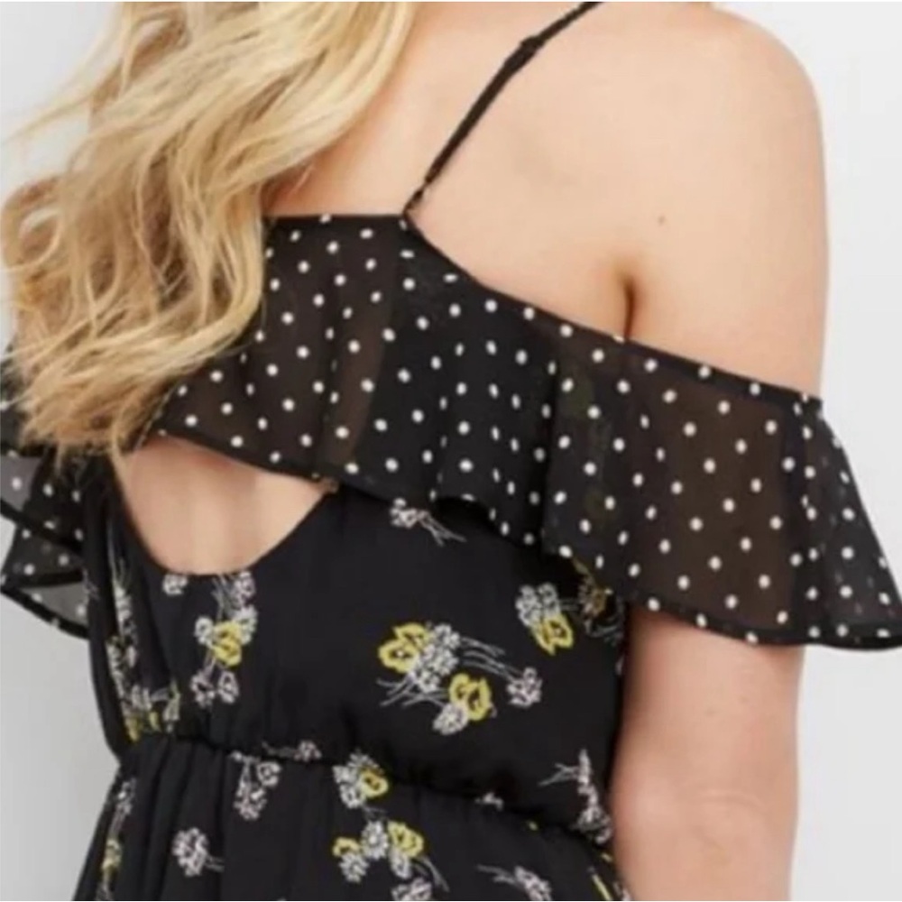 Maurices yellow and black floral with dots maxi dress
